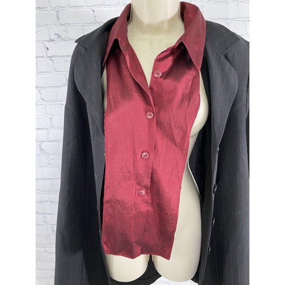 VTG Fashion Bug Black Red Striped Blazer Jacket With Red Dickie Collar 16W - Picture 6 of 12